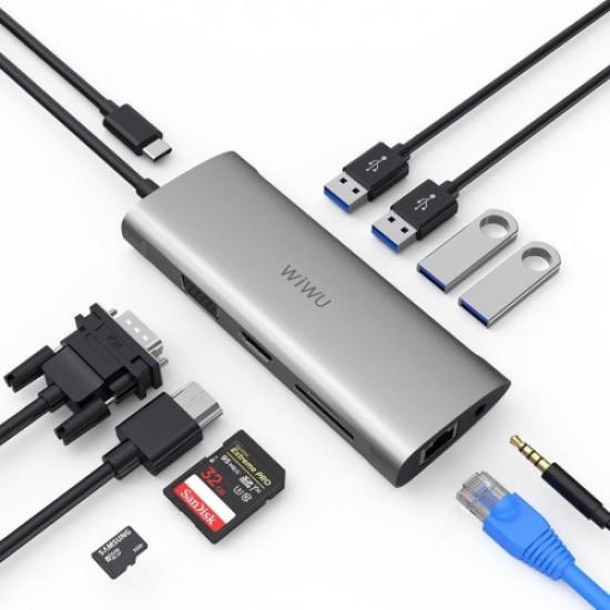 WiWU Alpha A11 in 1 USB Type C HUB Gray