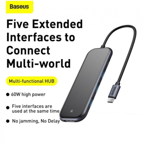 Baseus Multi-functional HUB (Type-C to 3xUSB3.0+HDMI+PD) Deep gray CAHUB-RT0G