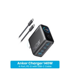 Anker Charger (140W, 4-Port, PD 3.1) with USB-C Cable