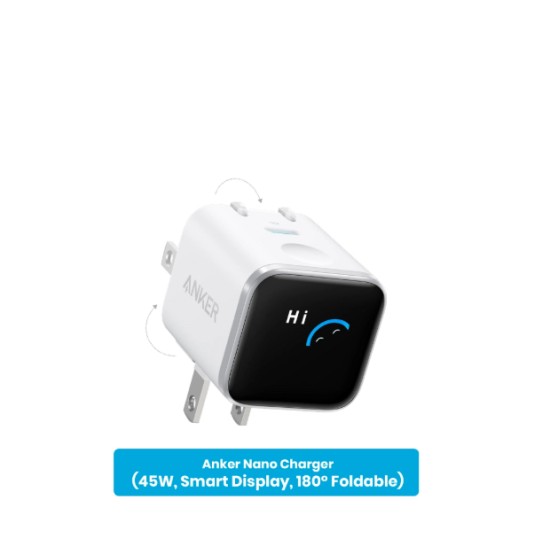 Anker Nano Charger 45W, Smart Display, 180° Foldable