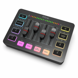 FIFINE AmpliGame SC3 USB Gaming Mixer with XLR/Headset Input, RGB Lighting, and Real-Time Monitoring