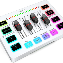 FIFINE AmpliGame SC3 USB Gaming Mixer with XLR/Headset Input, RGB Lighting, and Real-Time Monitoring