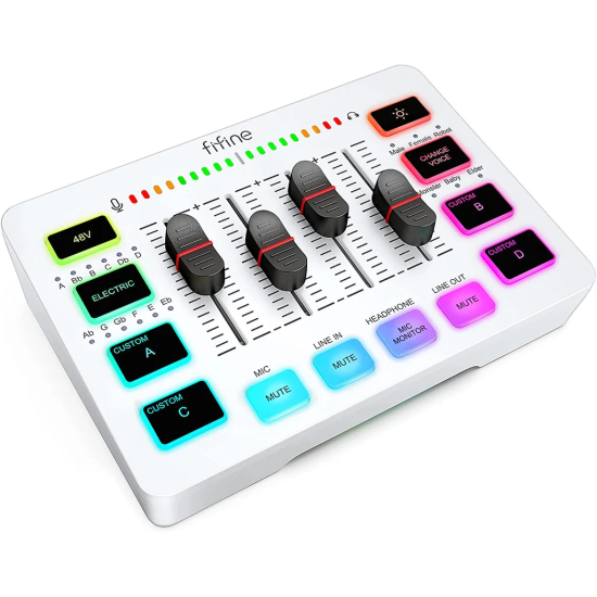 FIFINE AmpliGame SC3 USB Gaming Mixer with XLR/Headset Input, RGB Lighting, and Real-Time Monitoring