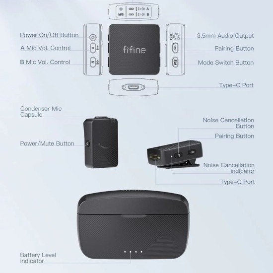 Fifine M9 Dual Wireless Microphone System combo edition ( IOS, TYPE C , CAMERA) Fifine M9 Dual Wireless Microphone System combo edition ( IOS, TYPE C , CAMERA)