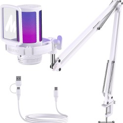 MAONO DGM20S USB Gaming Microphone with Noise Cancellation, RGB Lighting, Boom Arm – For Streaming, Podcasting, PC, PS4 & PS5