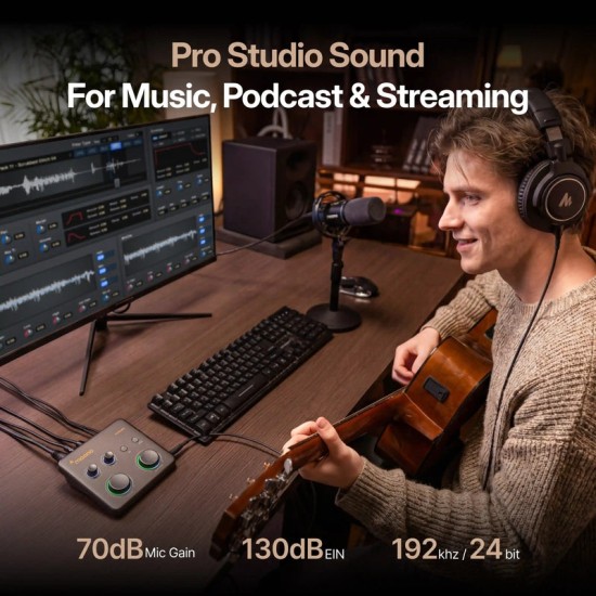 MAONO P1 USB Hybrid Audio Interface with 70dB Mic Gain & Auto Gain