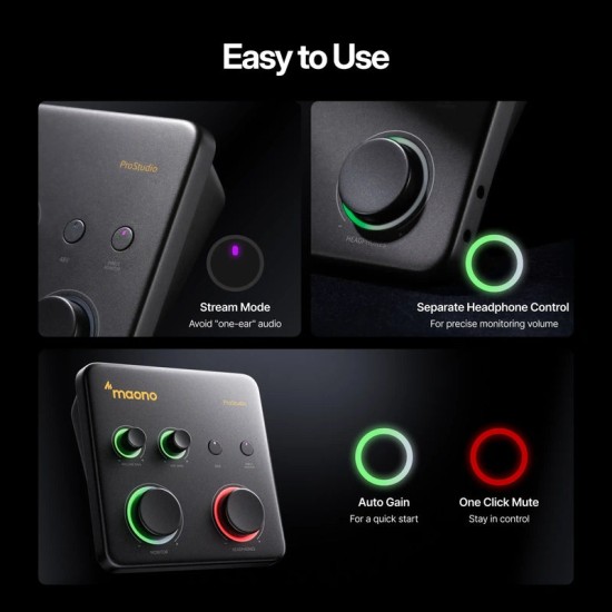 MAONO P1 USB Hybrid Audio Interface with 70dB Mic Gain & Auto Gain