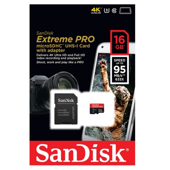 SanDisk Extreme Pro 16GB MicroSDHC UHS-1 Flash Memory Card