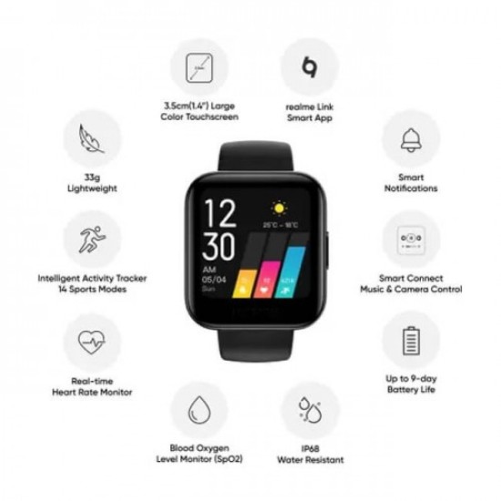 Realme RMA161 1.4" Square Activity Tracker Smart Watch Black