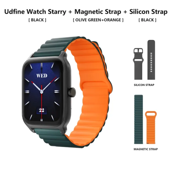 Udfine Watch Starry 1.8”  HD Display Bluetooth Call Smartwatch Double Straps