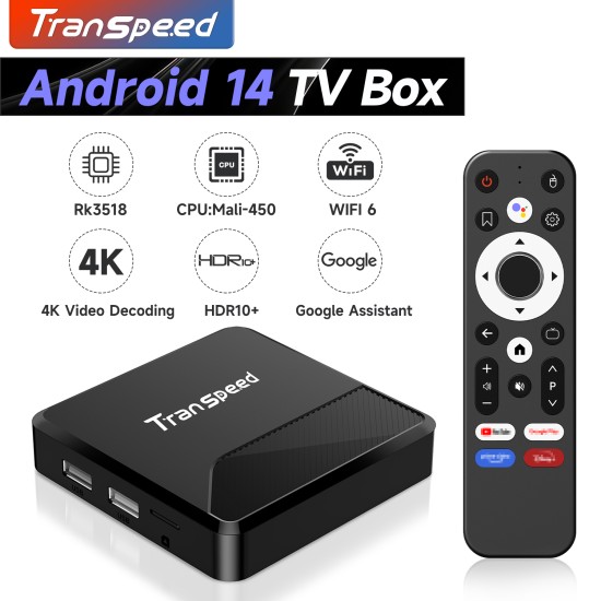 TRANSPEED X88 MINI RK3518 Android 14 TV Box 4K/60fps Smart Media Player with 2.4G/5G WiFi 2GB RAM 16GB ROM